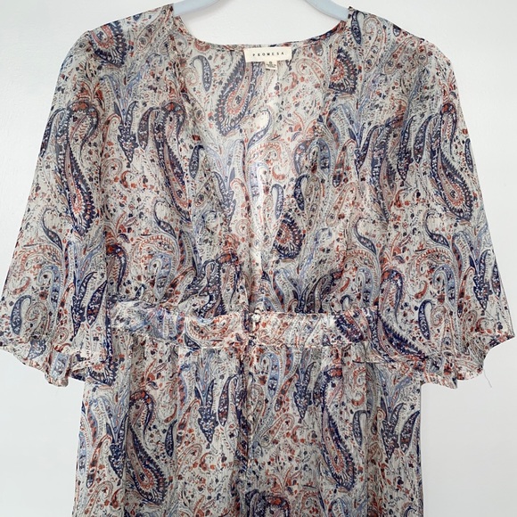 Promesa Sheer Front Button Up Paisley Dress - Picture 2 of 6